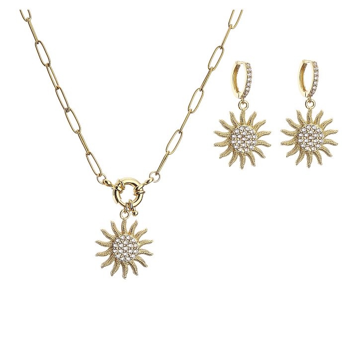 Hecheng ornamento micro incrustado zircão sol colar e brincos suíte ornamento cross-border vendido ornamento de jóias