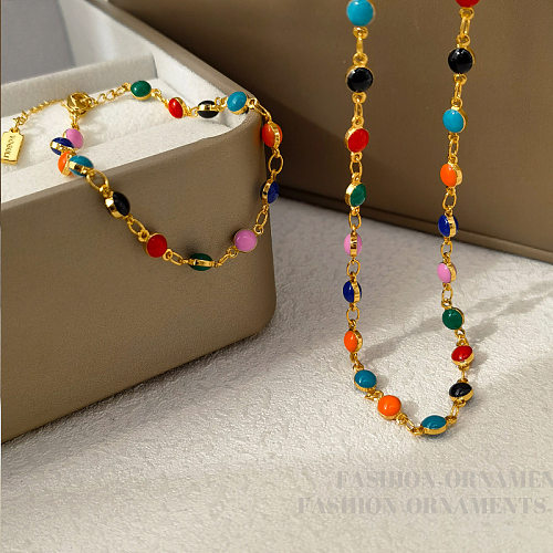 1 pièce de bracelets ronds plaqués cuivre de style simple et collier