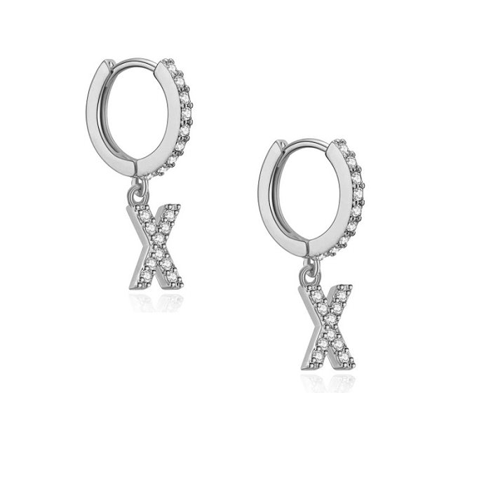 1 Paar einfache koreanische Stil-Buchstabenüberzug-Inlay-Kupfer-Zirkon-Ohrringe