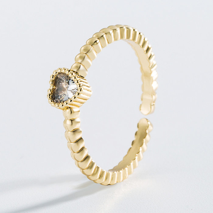 Korean Fashion Heart-shaped Zircon Opening Adjustable Copper Ring
