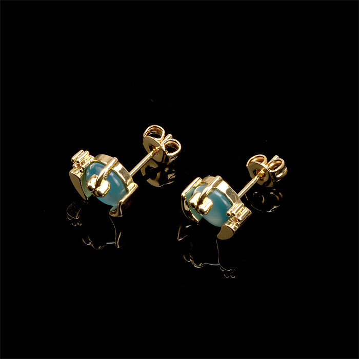Style simple géométrique cuivre placage incrustation opale plaqué or 18 carats anneaux boucles d'oreilles collier