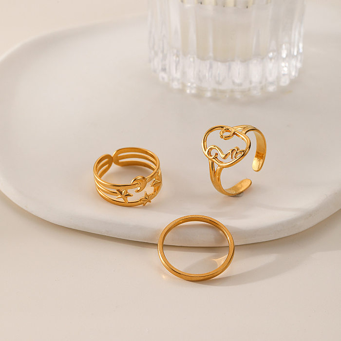 Modische Ringe aus geometrischem Edelstahl mit künstlichen Edelsteinen