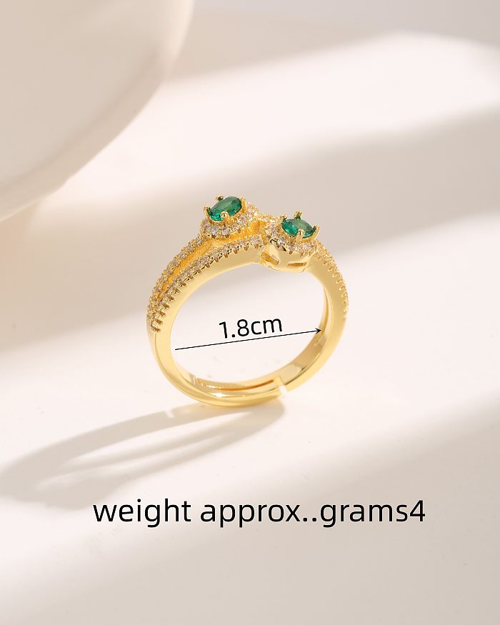 Luxurious Oval Copper Plating Inlay Zircon 18K Gold Plated Rings