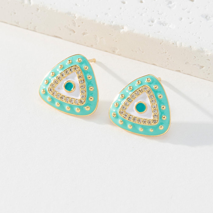 1 Pair Fashion Triangle Devil'S Eye Copper Enamel Zircon Ear Studs