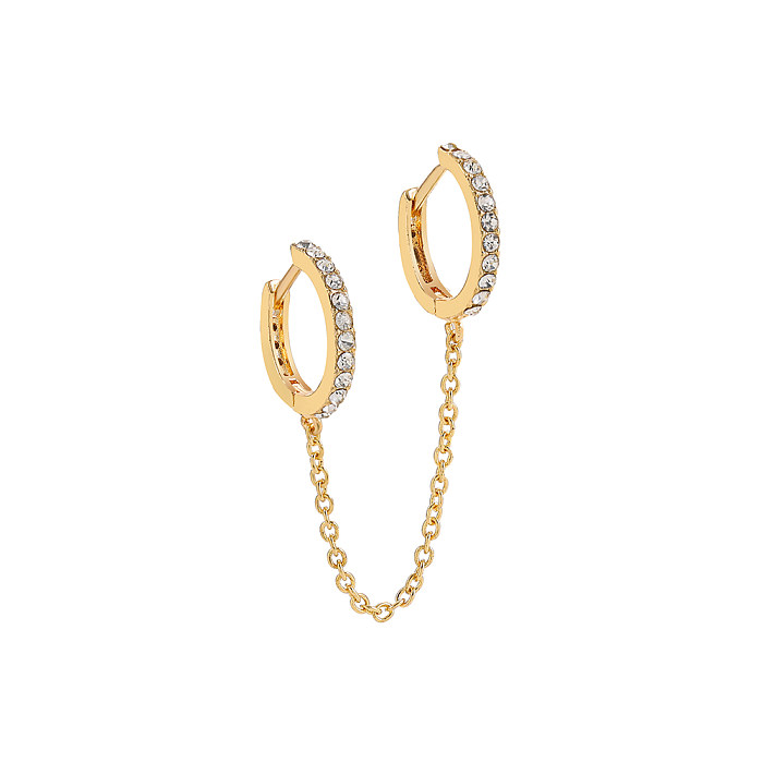 1 Piece Casual Simple Style Circle Solid Color Plating Chain Inlay Copper Rhinestones Earrings