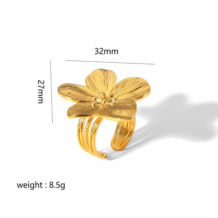 Retro-Blumen-Edelstahlbeschichtung, 18 Karat vergoldete Ringe, Ohrringe