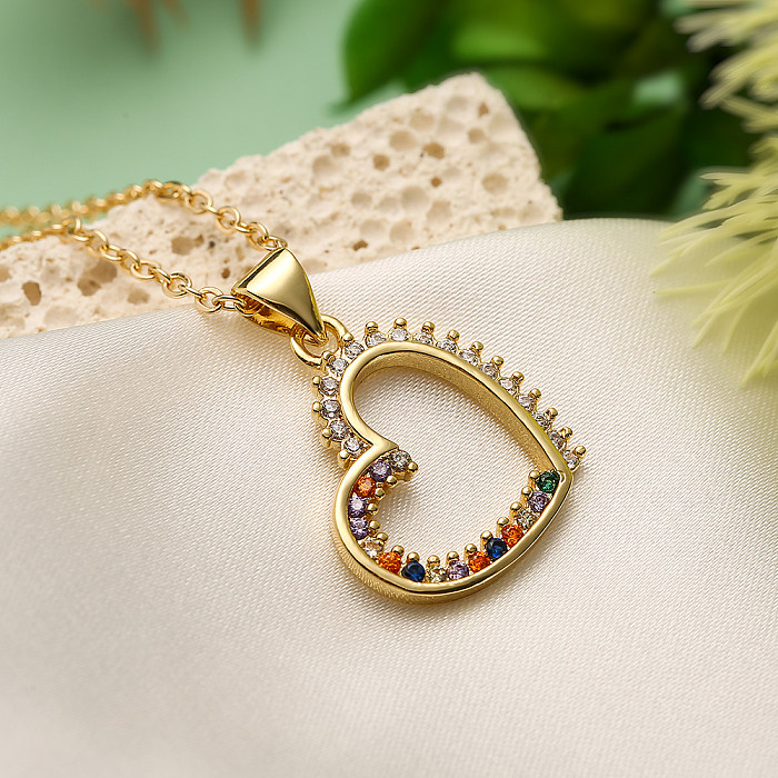 Schlichter Stil Pendel-Halskette mit Herzform, Kupferbeschichtung, Inlay aus Zirkon, 18 Karat vergoldet