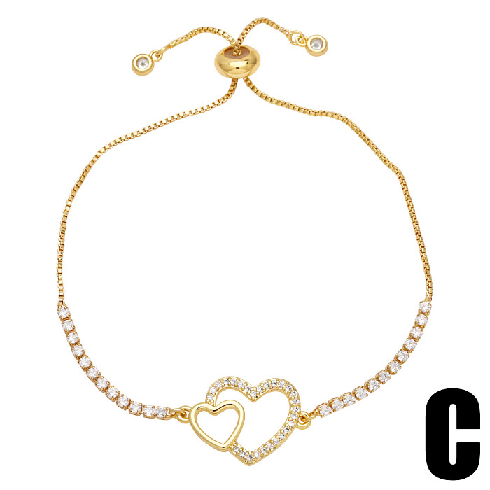 Fashion Simple Style Heart Shape Flower Butterfly Copper Plating Inlay Zircon 18K Gold Plated Bracelets