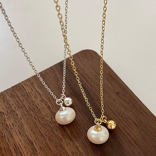 Simple Style Round Copper Plating Inlay Pearl Gold Plated Pendant Necklace