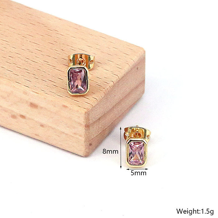 1 Pair Fashion Square Copper Plating Inlay Zircon Ear Studs