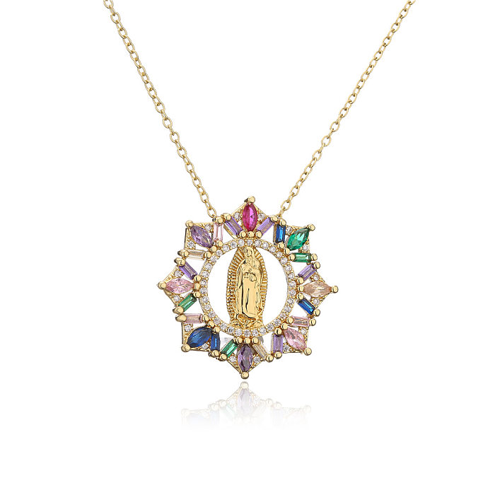 Jungfrau Maria Anhänger Kupfer Micro-Intarsien Zirkon Schmuck Goldene Halskette