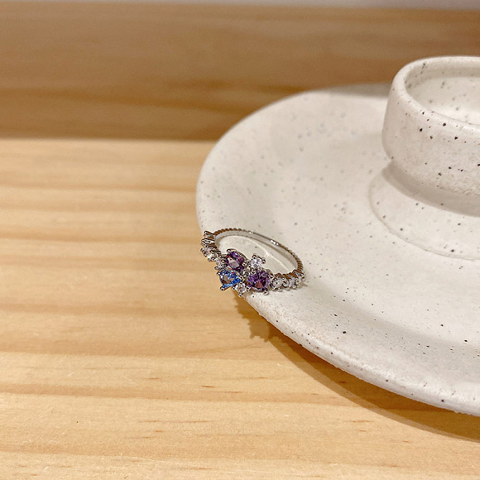 Offener Ring mit Retro-Blumen-Kupfer-Inlay und Zirkon, 1 Stück
