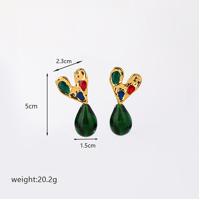 1 Pair Casual Commute Geometric Heart Shape Plating Inlay Copper Rhinestones 18K Gold Plated Drop Earrings