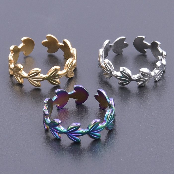 Wholesale 1 Piece Simple Style Leaves Titanium Steel Open Ring