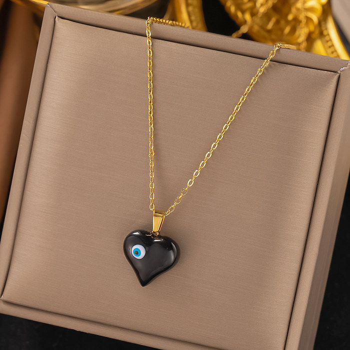 Wholesale Artistic Heart Shape Eye Titanium Steel Gold Plated Earrings Necklace