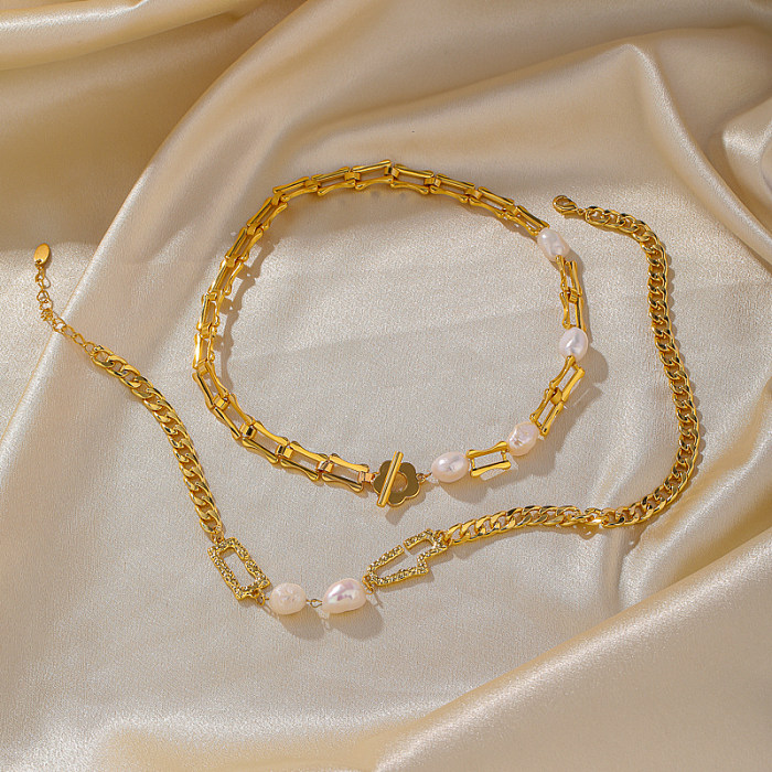 Vintage Style Geometric 18K Gold Plated Artificial Pearl Copper Wholesale Necklace