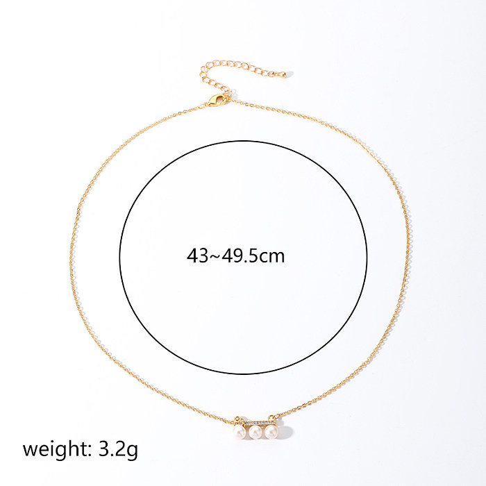 IG Style Simple Style Round Copper Plating Inlay Freshwater Pearl Zircon 18K Gold Plated Necklace