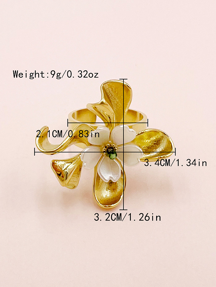 Eleganter, süßer, künstlerischer Blumen-Edelstahl-Perlmutterfalter-Ring mit vergoldetem Kristall und offenem Ring in großen Mengen
