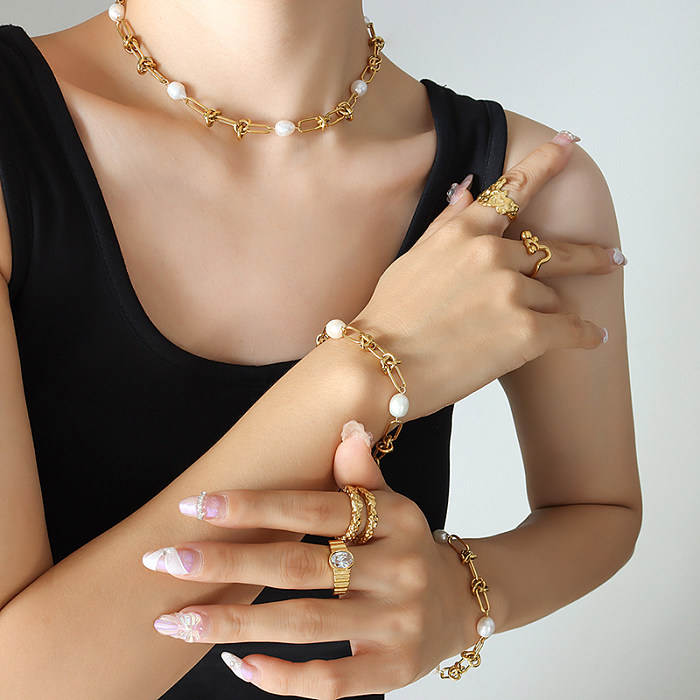 Collier de bracelets de perles en acier titane géométrique à la mode