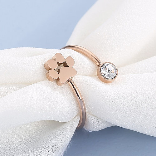 Fashion Paw Print Stainless Steel Polishing Inlay Zircon Rings 1 Piece