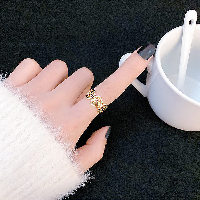 Mode Herzform Blume Schleife Knoten Kupfer Inlay Künstliche Perlen Zirkon Offener Ring 1 Stück