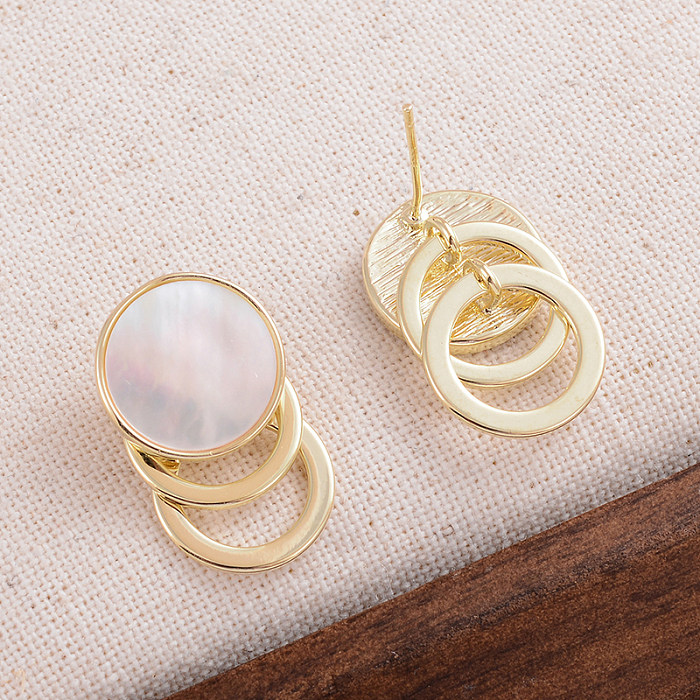 1 Pair IG Style Elegant Sweet Geometric Plating Inlay Copper Shell 14K Gold Plated Ear Studs