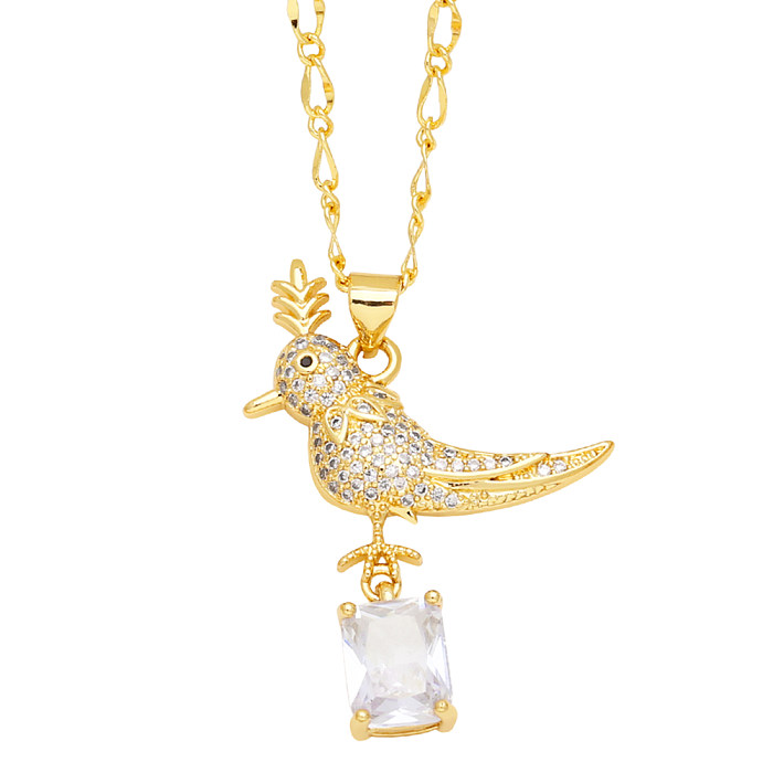 Cute Fashion Simple Style Bird Copper 18K Gold Plated Zircon Necklace In Bulk