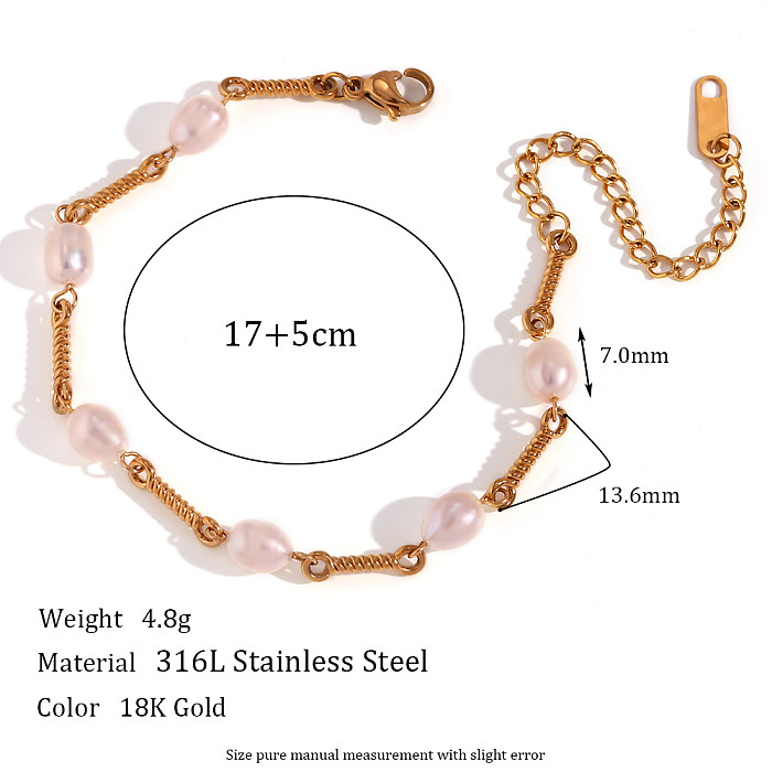 Basic Vintage Style Classic Style Solid Color Stainless Steel Beaded Plating 18K Gold Plated Bracelets Necklace