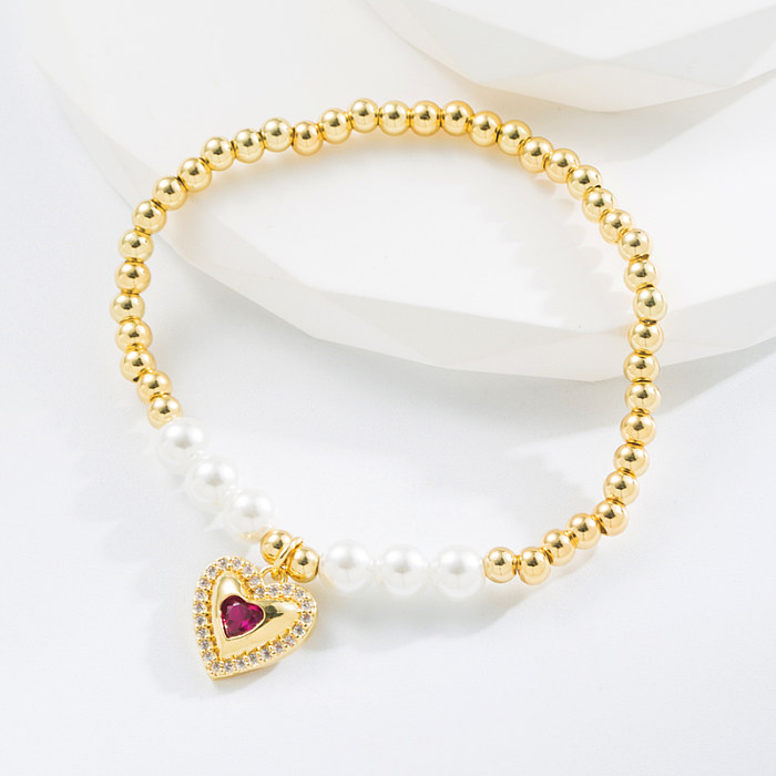 Fashion Cross Heart Shape Copper Bracelets Pearl Plating Inlay Zircon Copper Bracelets 1 Piece