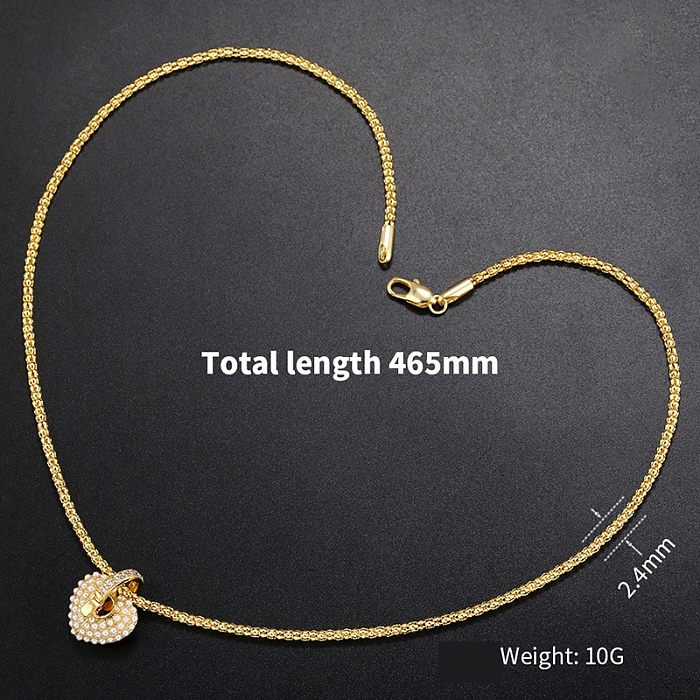 Fashion Heart Shape Brass Inlay Zircon Pendant Necklace 1 Piece