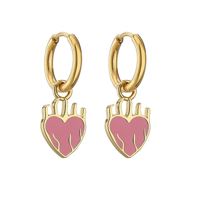 1 Pair Classic Style Heart Shape Enamel Copper Earrings