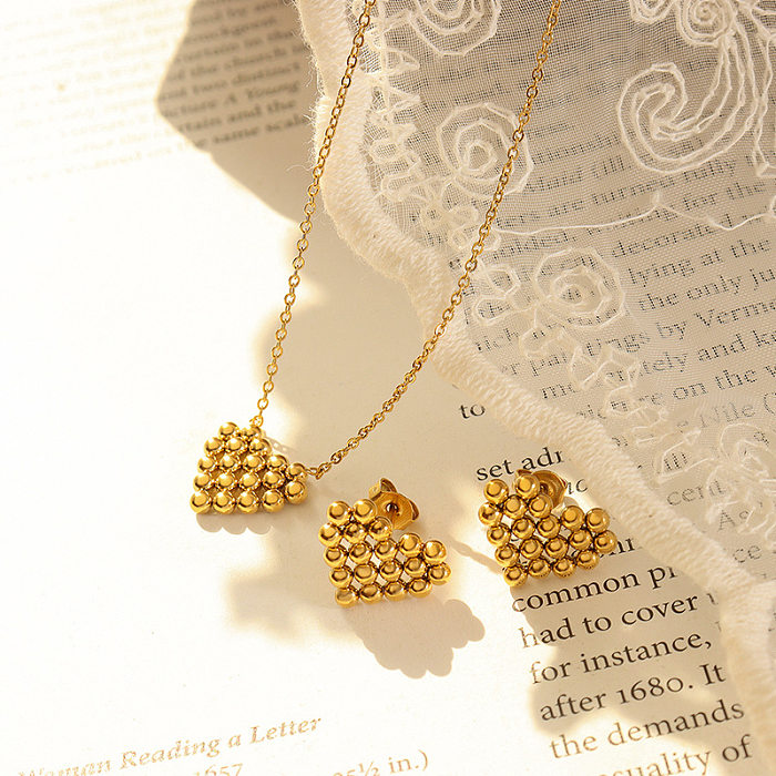 Fashion Simple Titanium Steel Gold-plated Heart-shaped Necklace Earrings