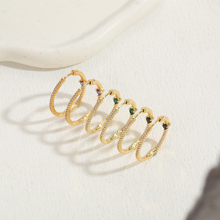 1 Paar elegante, runde Ohrringe mit Kupfer-Zirkon-Inlay und 14-Karat-Vergoldung