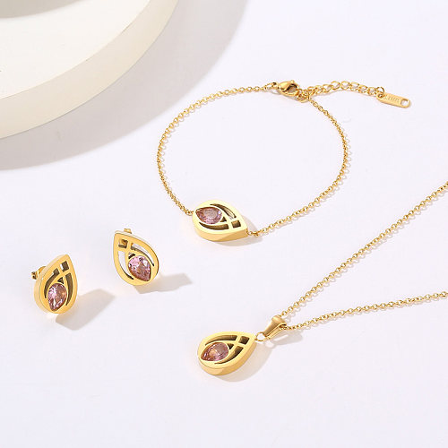 Casual Simple Style Water Droplets Titanium Steel Plating Inlay Glass 18K Gold Plated Bracelets Necklace