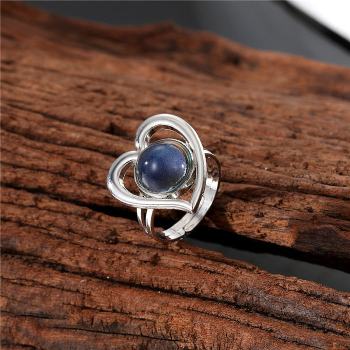 Fashion Heart Shape Stainless Steel Inlay Artificial Gemstones Open Ring 1 Piece