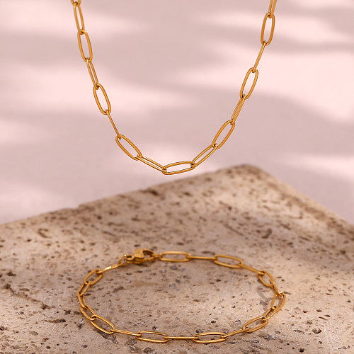 Colar de pulseiras banhado a ouro 18K elegante retrô de cor sólida em aço inoxidável