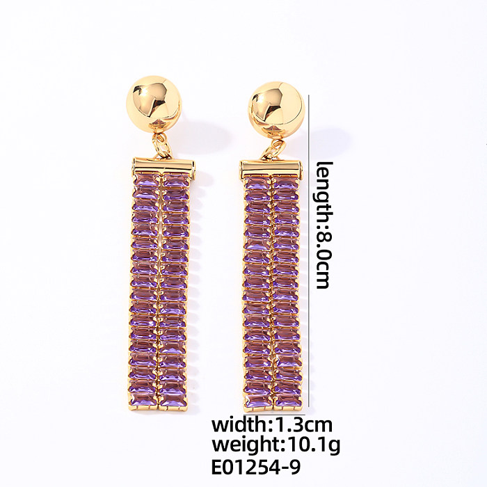 1 Pair Glam Shiny Round Rectangle Plating Inlay Copper Zircon White Gold Plated Gold Plated Drop Earrings