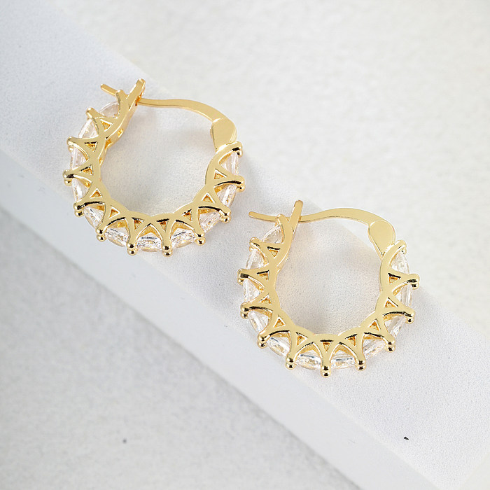 Boucles d'oreilles créoles en Zircon plaqué or 1 carats, 18 paire, cercle brillant, incrustation de cuivre, Style INS