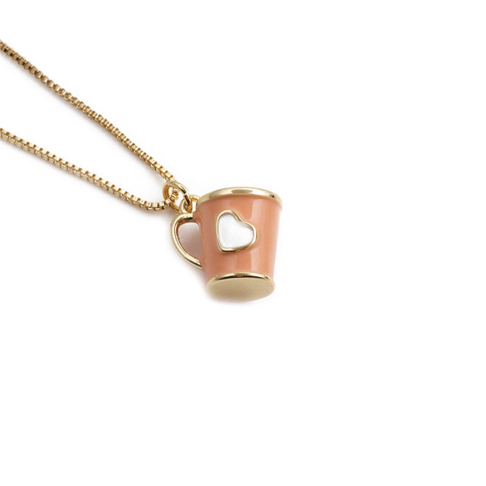 Collier avec pendentif géométrique plaqué cuivre, Simple, transfrontalier, pour Couple, tasse en forme de cœur