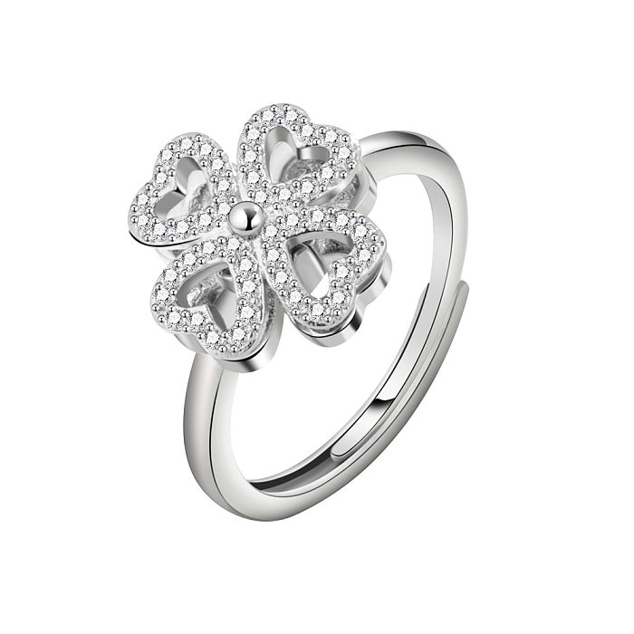 Fashion Rotating Four-leaf Clover Ring Creative Copper Zircon Ring