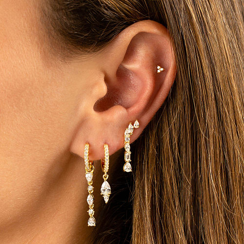 Boucles d'oreilles pendantes en Zircon avec incrustation de cuivre et gouttelettes d'eau à la mode, ensemble de 4 pièces