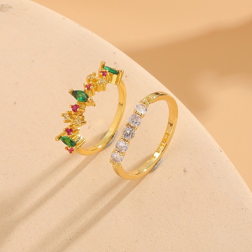 Elegant Water Droplets Copper Plating Inlay Zircon 14K Gold Plated Rings