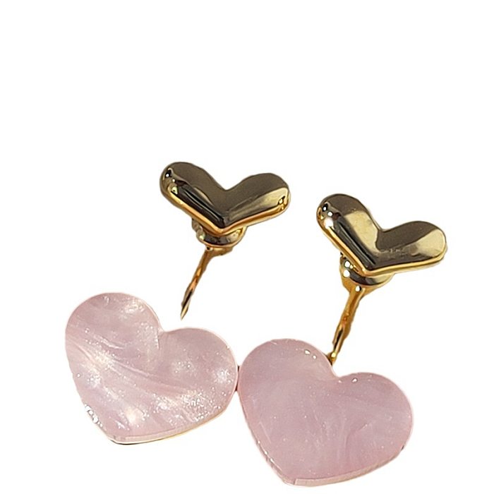 Boucles d'oreilles pendantes en forme de cœur, 1 paire, incrustation de cuivre, pierres précieuses artificielles