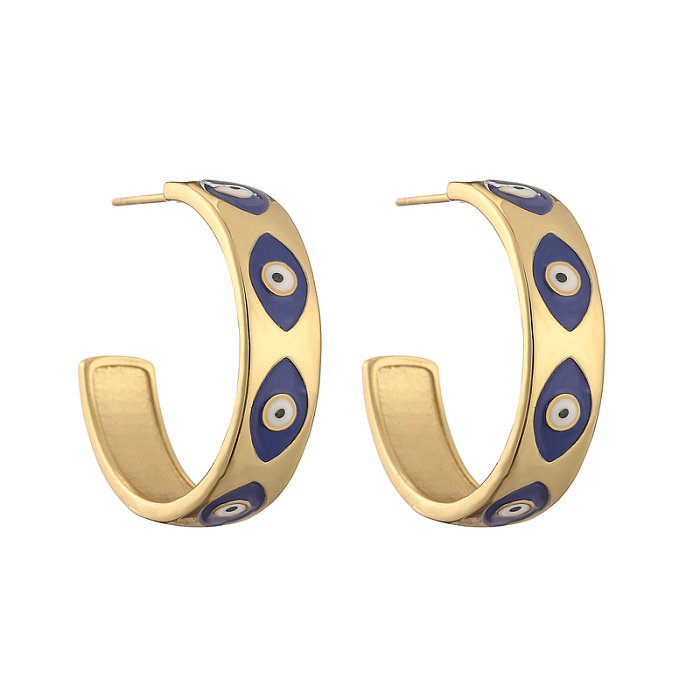 1 Pair Simple Style Classic Style Round Devil'S Eye Enamel Plating Inlay Copper Zircon Gold Plated Earrings