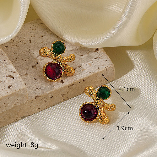 1 paire de clous d'oreilles en verre de cuivre plaqué or 18 carats, Style romain Simple, incrustation multicolore