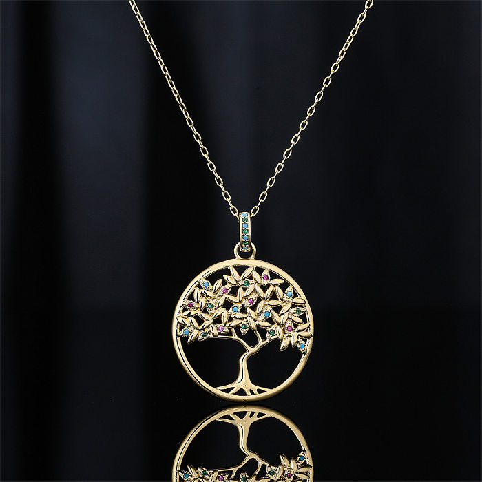 Colar com pingente de árvore de ouro 18K banhado a cobre Micro-conjunto de joias de zircônia femininas