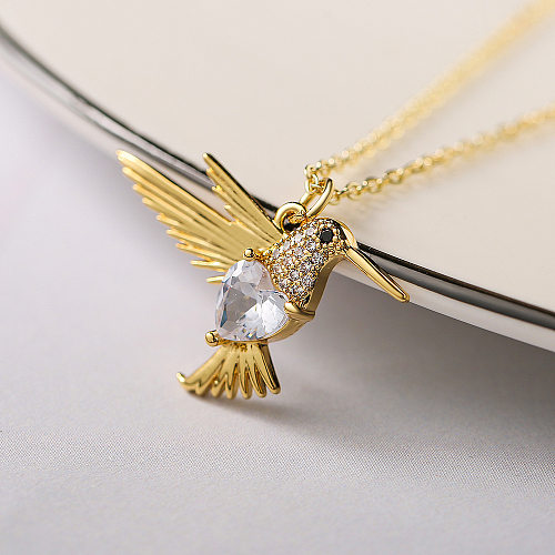 Cute Animal Bird Copper Plating Inlay Zircon Pendant Necklace