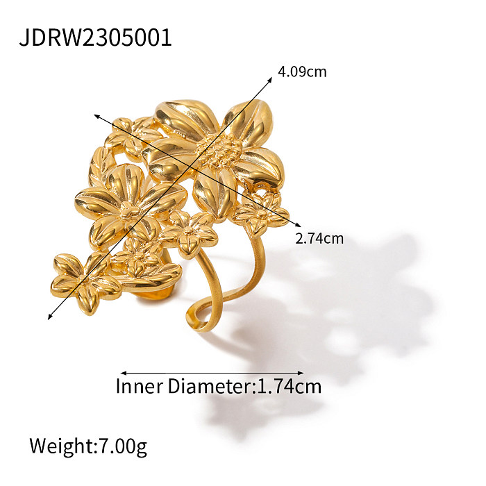 Elegant Modern Style Flower Stainless Steel Plating 18K Gold Plated Rings Earrings