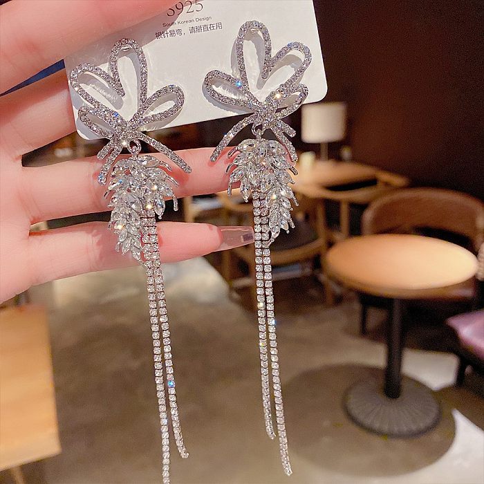 Mode Blume Schmetterling Bogen Knoten Kupfer Inlay Künstliche Perlen Zirkon Tropfen Ohrringe 1 Paar