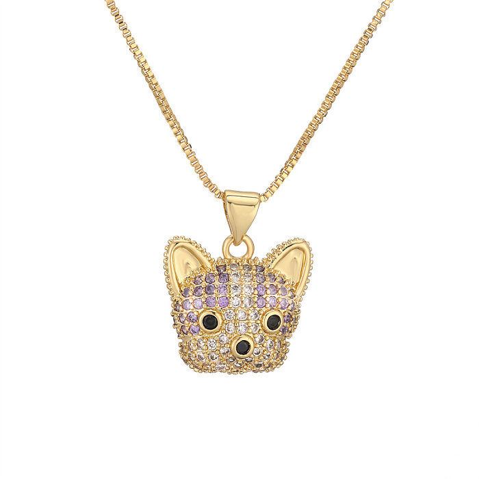IG Style Simple Style Dog Copper Plating Inlay Zircon Gold Plated Pendant Necklace